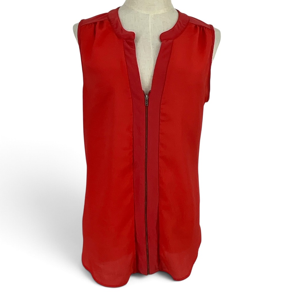Perception Concept Womens Red Zip V-Neck Sleeveless Blouse XL TQ250